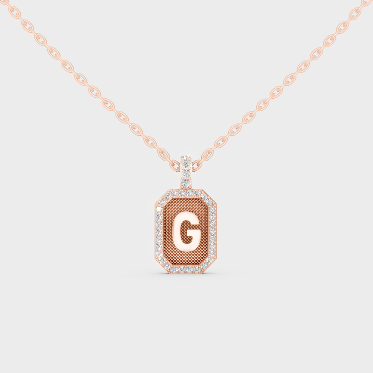 Chic Blush Pink "G" Alphabet Lab Grown Diamond Pendant in Solid 14K Rose Gold